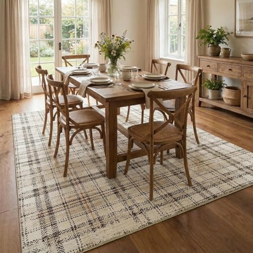 Garvee Tapete Tartan 8x10 Beige Lavable Antideslizante miniatura 2