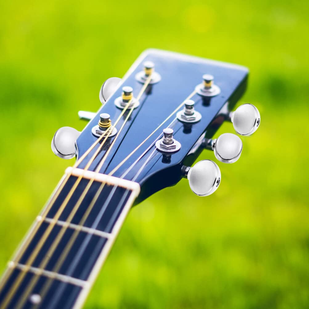 SUPVOX Bass Guitar 8pcs Metal Small Oval Shape Guitar Tuning Peg Keys Tuners Machine Heads Replacement Buttons Tip Knobs Handle for Folk Electric and Acoustic Guitar Silver Guitar Tuner