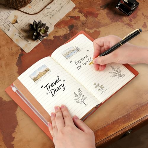 Cuaderno de viaje A6 en cuero PU recargable con portatarjetas y bolígrafo 3