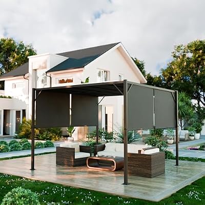 HOMPUS 10' x 10' Outdoor Pergola with Sun Shades, Double Canopy Pergola with Aluminum Frame, Modern Patio Pavilion Gazebo with Weather-Resistant Fabric for Patio, Garden, Grey