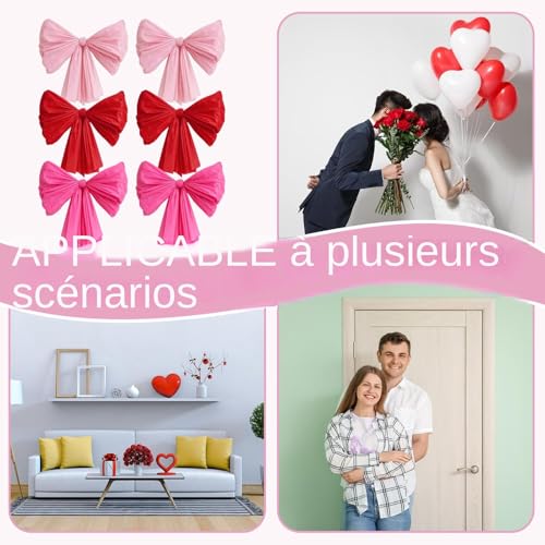 Muraux Saint-Valentin 6 pièces avec nœuds décoratifs pour mur