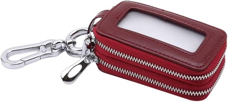 Leather Men Car Key Holders Housekeeper Multifunctional Double Zipper Square Home