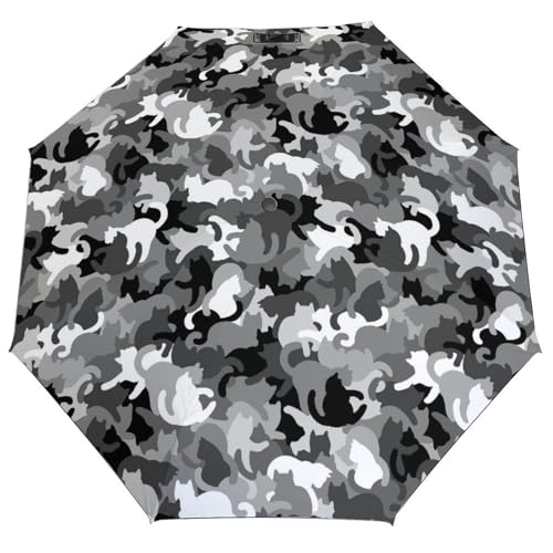 VOSERY Paraguas compacto camuflaje gris para la lluvia - Paraguas portátil plegable 3 para sol - Paraguas de viaje para hombre y mujer con elementos esenciales de viaje