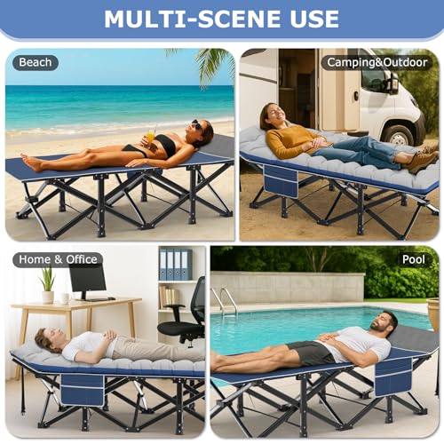 Image of Suteck Camping Cot, 32In XXL Folding Camping Cot Heavy Duty Sleeping Bed for Adults 1200D Double Layer Oxford Cots for Camping W /Pilllow Mattress Carry Bag for Home Office Travel