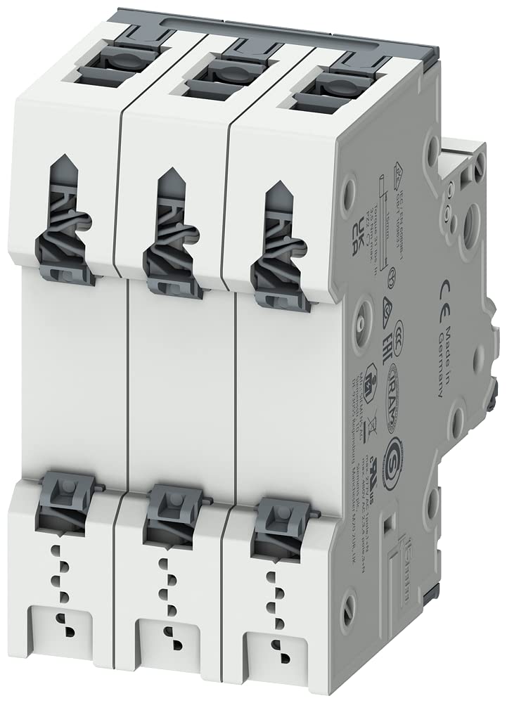 Siemens 5SY63167 Supplementary Protector, UL 1077 Rated, 3 Pole Breaker, 16 Ampere Maximum, Tripping Characteristic C, DIN Rail Mounted