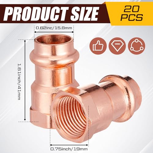Image of MorningRo 20 Pcs 1 /2 inch FIP x Press LF Copper Press Female Adapter Copper Pressure Fittings Female NPT Connection for Plumbing, Commercial, Residential