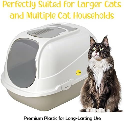 Cat Centre Grey Cat Hooded Litter Tray Large Pet XXL +Scoop +10x Liner Bags + Filter Deep Mega Jumbo Toilet Box Loo Multi-Cat Maine Coon Households