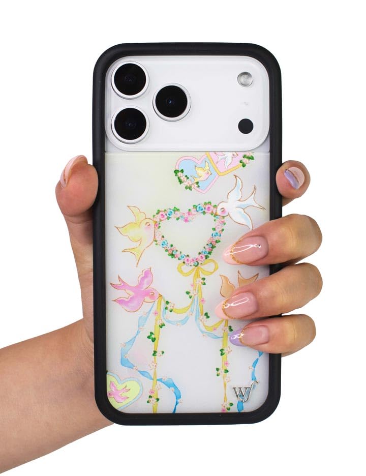 Image of Wildflower Cases - Compatible with iPhone 16 Pro Max | Protective Black Bumper, 6.5ft Drop Test Certified, Women Owned Small Business | Ribbon Bows Birds Hearts Trendy Cute Pink Blue | Dove Diaries
