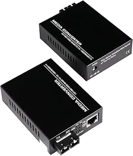 (A Pair of Bidi) Single Mode Dual SC Fiber Gigabit Fast Ethernet Media Converter, Mini 1x 10/100/1000Base-T RJ45 to 1000Base-SC Slot Converter Transceiver, up to 30km 1310-nm, AC 100V~240V