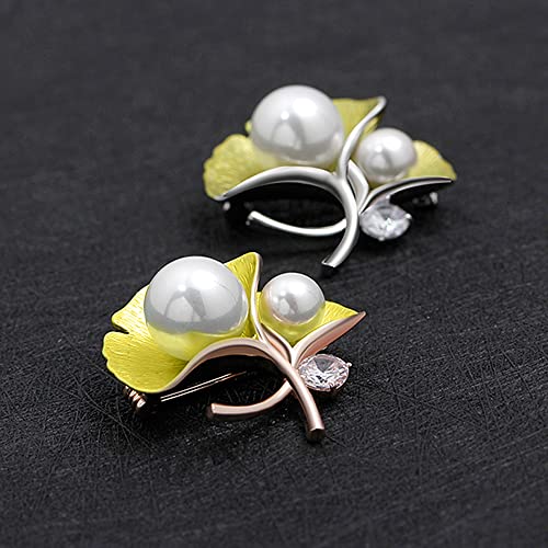 Image of Gingko Brooch Pin Corsage, Sweater Dress Shawl Classy Jewelry Accessory Decor for Wedding Birthday Party Christmas Gift (Yellow)