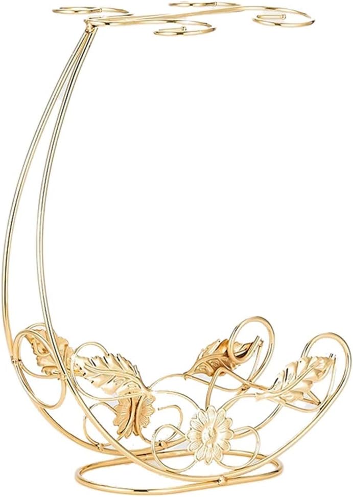Tabletop Wine Rack Stemware Holder Holds 1 Bottle and 4 Glasses Freestanding Countertop Wine Glass Display Rack-Golden