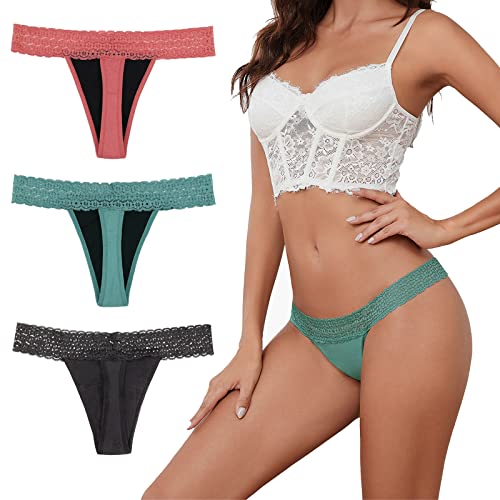 shaperisfree Sexy Period Underwear for Women Lace Leak Proof Period Thongs 4 Layers Absorbent Panties Bikinis for Teen Ladies