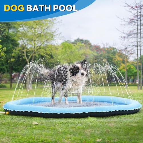 CHAWONER Hundepool Splash Pad, 100 cm, Anti-Rutsch-Hunde-Sprinkle Splash Pool, Faltbares aufblasbares Welpenspritz-Sprinkler-Pad, Outdoor-Hunde-Sprinkler-Spielmatte für Sommer, Garten, Strand
