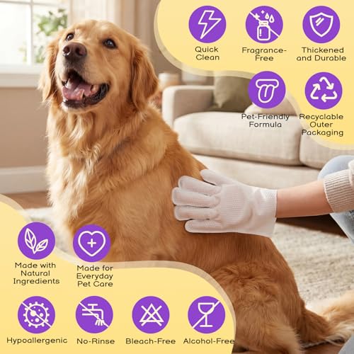 Image of Pet Glove Wipes for Dogs and Cats 20 Count Dog Cleaning Wipes for Paws and Butt Waterless Dog Bath Wipes Hypoallergenic Fragrance Free with 10 Sealing Stickers and 5 Drying Towels