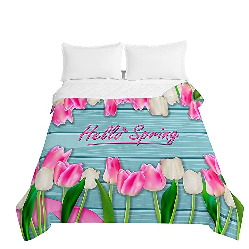 Hiseng Serie de Flores Edredón, Edredón para Verano Reversible Ligera y Suave Microfibra, Nordico Cama Individuales Nordico 4 Estaciones (Diario de Primavera,220x240cm)