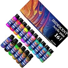 HissiCo Iridescent Acrylic Paint Set of 16 Chameleon Colors 60ml 2 OZ Bottles, High Viscosity Shimmer Paint for Artists, Beginners on Rocks, Crafts, Canvas, Wood, Fabric, Ceramic