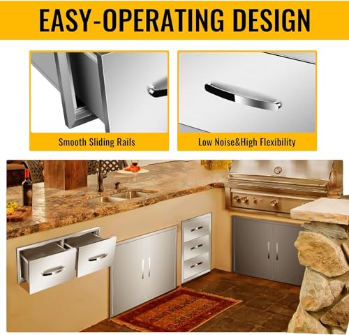 Image of 30 inch W x 10 inch H x 20 inch D Outdoor Kitchen Single Drawer Stainless Steel BBQ Access Drawers with Exquisite Handle for Outdoor Kitchen Island or Grill Station