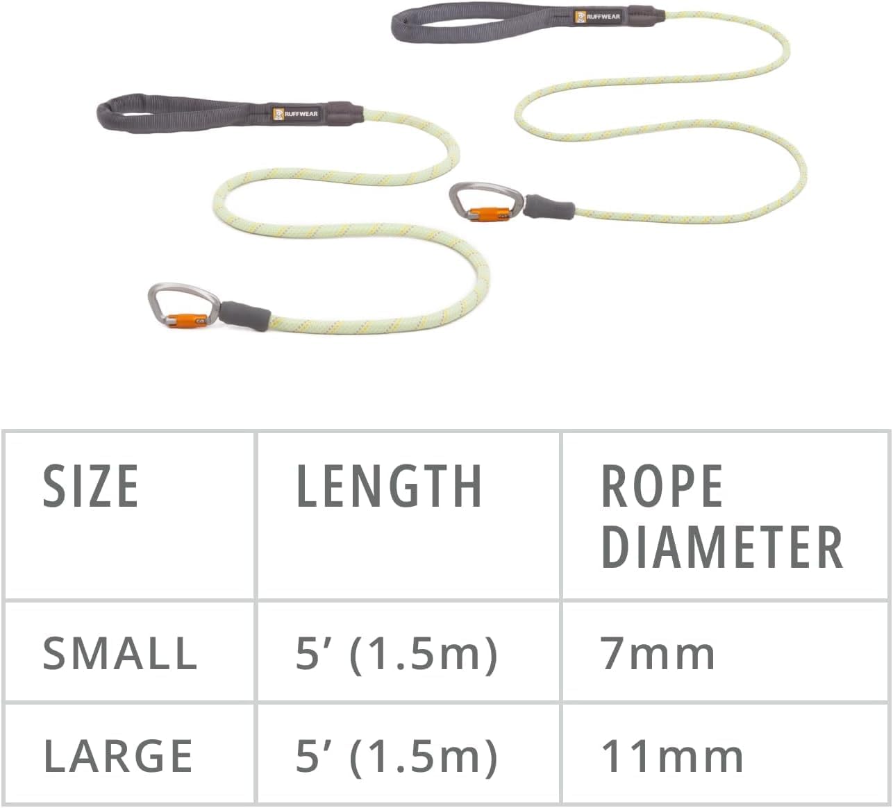 Ruffwear, Knot‑a‑Leash, Climbing‑Inspired Rope Leash, 5 ft Reflective Rope, Secure Auto‑Locking Swivel Carabiner, Tubular Handle, Accessory Loop for Pick‑Up Bags, Moss Green, Large