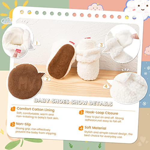 Sonsage Newborn Infant Baby Boys Girls Cotton Fleece Booties White Winter Warm Ankle Boots Soft Sole Non-Slip Slippers First Walker Stay On Socks House Shoes 3-6 Months #TOP4