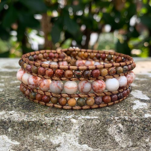 YGLINE Boho Handmade Natural Stone Bead 3 Row Wide Wrap Wrist Statment Bracelet Jewelry Collection3