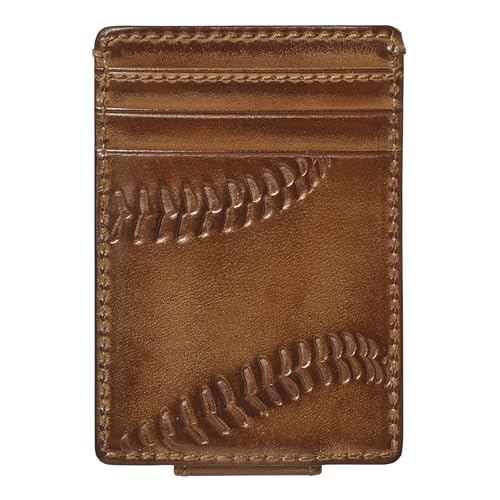Product Image of the House of Jack Co. Baseball Slim Money Clip Wallet for Men, Strong Magnetic Front Pocket Card Holder, Full Grain Cowhide Leather Wallet, Brown