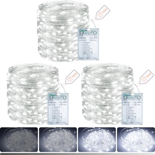 litogo 3 Pack Fairy Lights Battery Operated with Timer, 33FT 100LED Twinkle String Lights USB-C Powered 8 Modes Dimmable for Indoor Bedroom Centerpiece Wedding Classroom Dorm Christmas Decorations