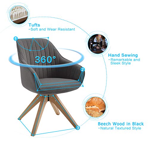 Art Leon Mid Century Modern Swivel Accent Chair With Wood Legs, Fabric Upholstered Armchair For Small Spaces Living Room Bedroom, Dark Grey #TOP2