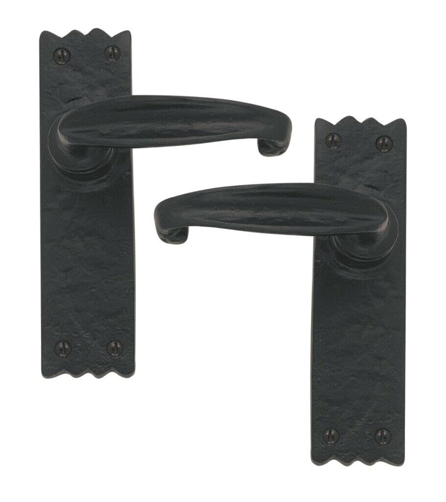 Ironmongery Solutions® Black Cast Iron Antique Door Handles Lever Latch On Backplate Victorian Pair