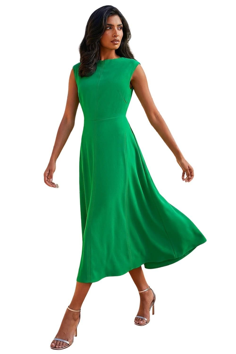 Roman - Women's Midi Dress - Satin - Green - Size 14