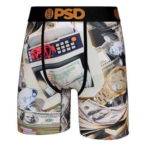 PSD Men's Boxer Briefs - Counting Stacks, 7 Inch Inseam, Moisture-Wicking, 4-Way Stretch, Boxer Briefs for Men, Large