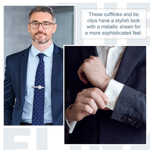 Set de Mancuernas y Prendedor de Corbata Inicial Letra T para Hombre miniatura 4