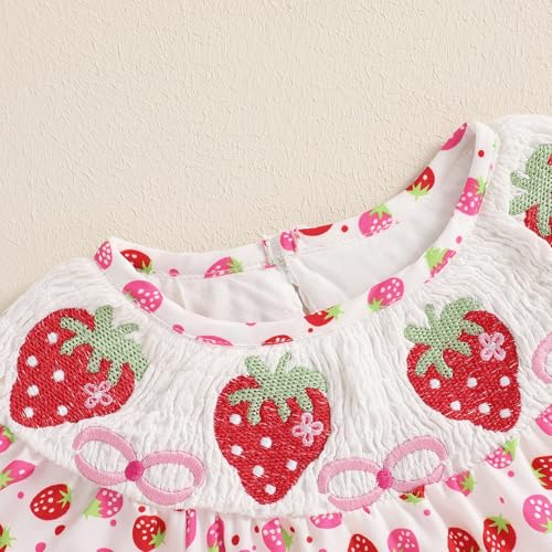 Baby Girl Strawberry Outfit Strawberry Print Smocked Romper Short Sleeve Jumpsuit Birthday Onesie Summer Clothes4