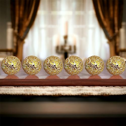 V2Croft 2.4 In Decorative Orbs Glass Balls Set Of 6,Mosaic Sphere Globe For Whole Housewares,Wedding/Birthday,Bowls,Vases Dining Table Centerpieces (Gold) #TOP6