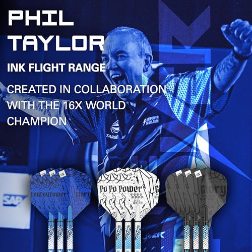 Target Darts Phil Taylor Ink Design No.6 Dart Flights & Medium (48mm) Shafts Stems - 9 Flights and 9 Shafts in Total - Image 2