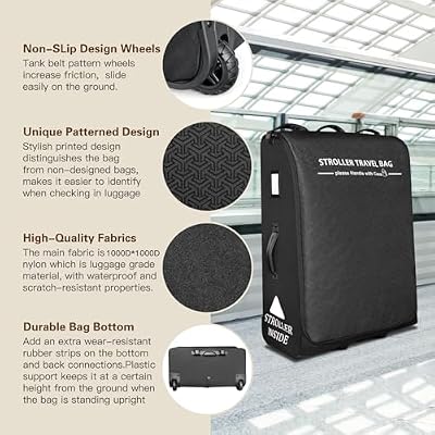 RAYMACE Padded Stroller Travel Bag for Airplane,Stroller Gate check bag with Wheels Fits UPPAbaby Vista V2,Cruz V2(Remove Rear Wheels), Travel Safe Protection Storage Bag, Patterned Design,Black