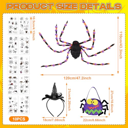 SPERMUOY Halloween Kostüme Spinne Rucksack,Halloween Riesenspinne Rucksack kostüm mit 8 modi Lichtern,Halloween Giant Spider Dekorationen Spinnenkostüm für Erwachsene Kinder Karneval Party-Orange