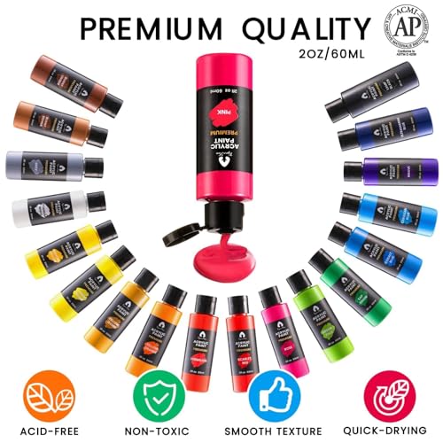 34 PCS Acrylic Paint Set with 12 Brushes, 2 Knives and Palette, 18 Colors (2oz/60ml) Art Craft Paints Gifts for Adults Artists Beginners, Halloween Pumpkin Painting Kit Art Supplies — view 3
