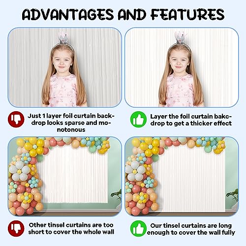 Image of Voircoloria 2 Pack White Foil Fringe Backdrop Curtains, Tinsel Streamers Birthday Party Decorations, Fringe Backdrop for Graduation, Baby Shower, Gender Reveal, Disco Party