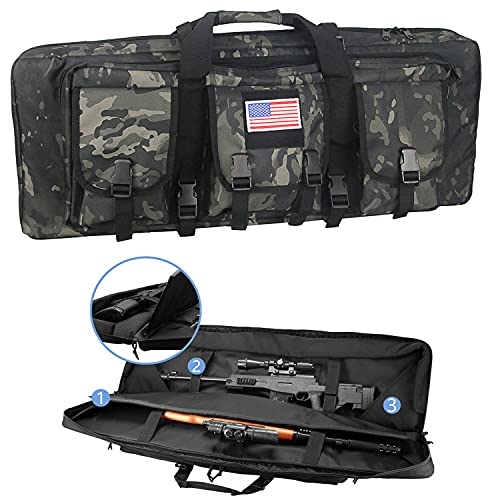 Greencity 32Inch Double Long Rifle Bag Water Dust Resistant Long Gun Case Bag Outdoor Tactical Carbine Cases,Bag for Hunting Shooting,Size：32in(Black Multicam)