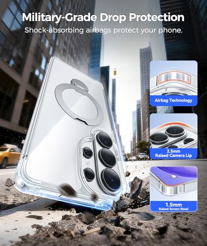 Image of FNTCASE for Samsung Galaxy S26-Ultra Case: [360 Spin Magnetic Stand] [Compatible with Magsafe] [Screen Protector] Clear Magnetic Phone Cases Anti Yellowing Shockproof Protective Phone Cover - Clear