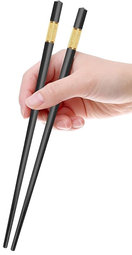 1 Pair Reusable Chopsticks Dishwasher Safe,9.5 Inch Fiberglass Chopsticks Set, Japanese Chinese Korean Chopsticks for Food, Non-Slip, Easy to Use (Black Chopsticks)