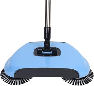 Household Sweeping Machine,Hand Push-Type Automatic Without Electricity Sweeper Broom Portable Cleaning Machine 3 in 1 Dustpan and Trash Bin (Blue)