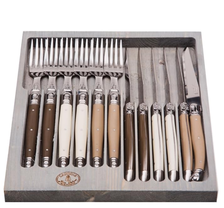 Laguiole Flatware French Hand Made 12 Pc Cutlery Set in a Box, Vintage (Linen)