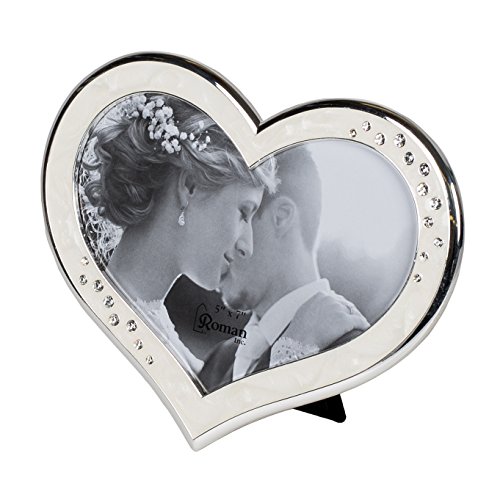 Clustered Rhinestones Heart Shaped 6.5 X 8 Inch Zinc Alloy Table Top Photo Frame,Ivory #TOP1