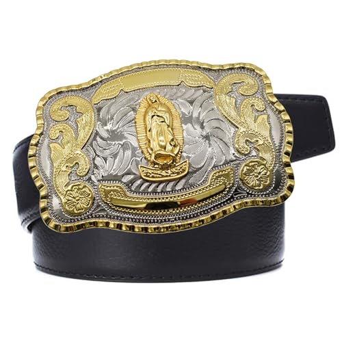 Image of WMG Western St Jude Belt Buckle Gold Silver Saint Jude San Judas Cowboy Buckle Hebilla Vaquero Rodeo