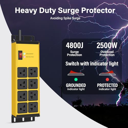 Image of CCCEI 12 Gauge Heavy Duty Power Strip, 8 Ports, Yellow, 10FT.