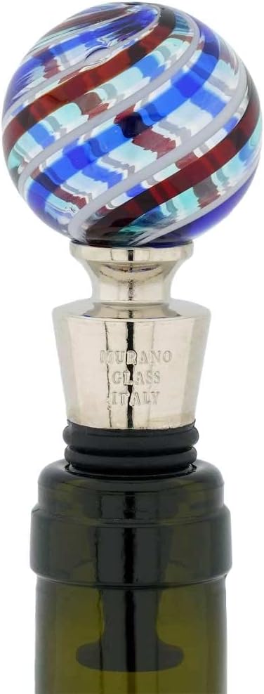 Glass Of Venice Murano Glass Bottle Stopper - Blue and Red