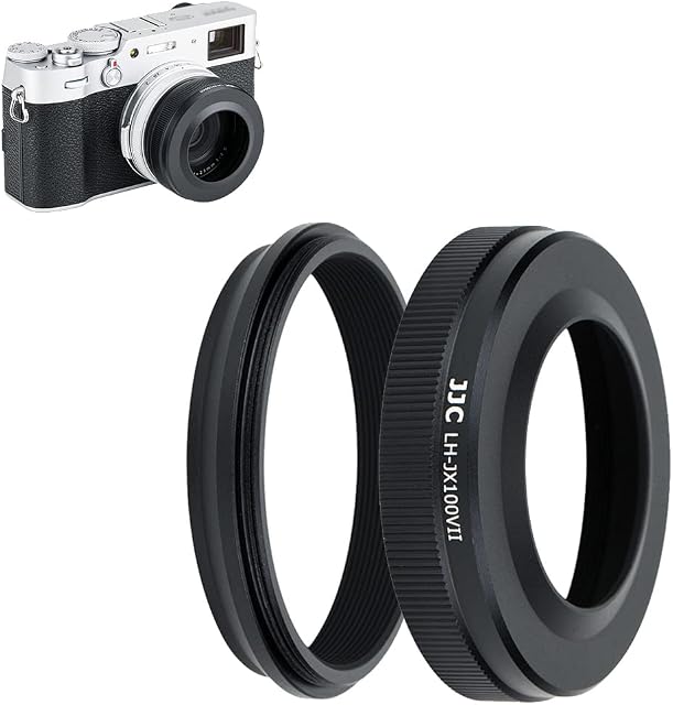 JJC Lens Hood with Adapter Ring for Fujifilm Fuji X100V X100 X100S X100T X100F Cameras, Replaces Fujifilm LH-X100 lens hood and AR-X100 adapter ring - compatible with 49mm filters & Original Lens Cap