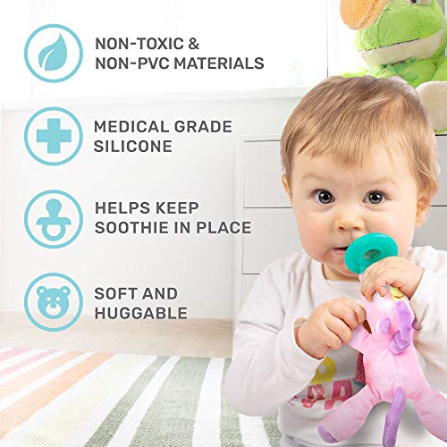 Image of Unicorn Stuffed Animal Detachable Pacifier Holder, Latex-Free Soother with Stuffed Toy, Calming and Easy to Clean Baby Stuff, Newborn Pacifier- BabyLuv