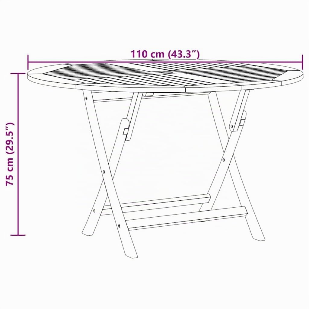 vidaXL Table Pliable de Jardin Ø 110x75 cm Bois Massif de Teck, Table, Table de Patio, mobilier d'extérieur, Table d'extérieur, mobilier de Jardin